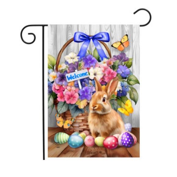 Briarwood Lane Welcome Bunny and Basket Spring Garden Flag New! - Picture 1 of 4